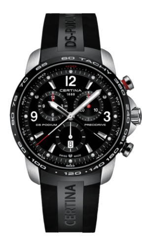 Certina DS Podium Big Size Chrono 1/100 Sec Stainless Steel / PVD / Black / Rubber