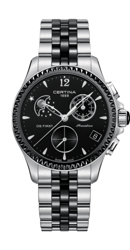 Certina Ds First Lady Chronograph Moon Phase Stainless Steel - Ceramic / Black / Bracelet