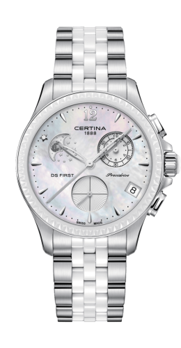 Certina Ds First Lady Chronograph Moon Phase Stainless Steel - Ceramic / MOP / Bracelet