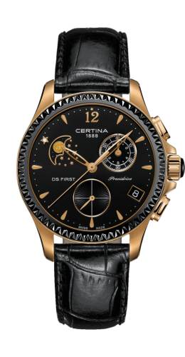 Certina Ds First Lady Chronograph Moon Phase Rose Gold - Ceramic / Black