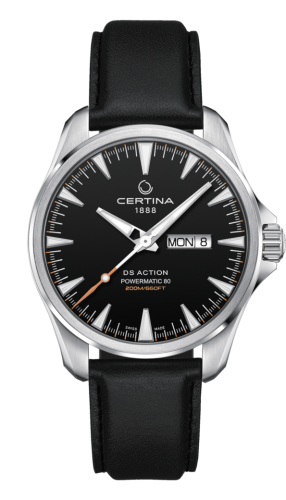 Certina DS Action Powermatic 80 Day-Date Stainless Steel / Black / Leather