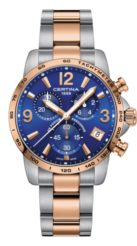 Certina DS Podium Chronograph 1/10 Sec Stainless Steel / Rose Gold PVD / Blue / Bracelet