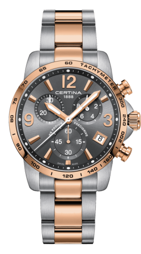 Certina DS Podium Chronograph 1/10 Sec Stainless Steel / Rose Gold PVD / Grey / Bracelet