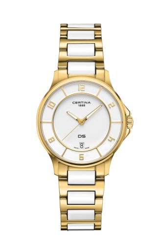 Certina DS-6 Lady Yellow Gold - Ceramic / White / Bracelet