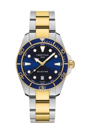 Certina DS Action 40 Quartz Stainless Steel - Yellow Gold / Blue