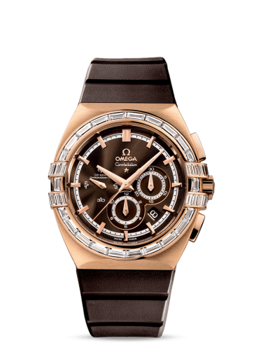 Omega Constellation Co-Axial 41 Chronograph Double Eagle Red Gold / Baguette / Brown / Rubber