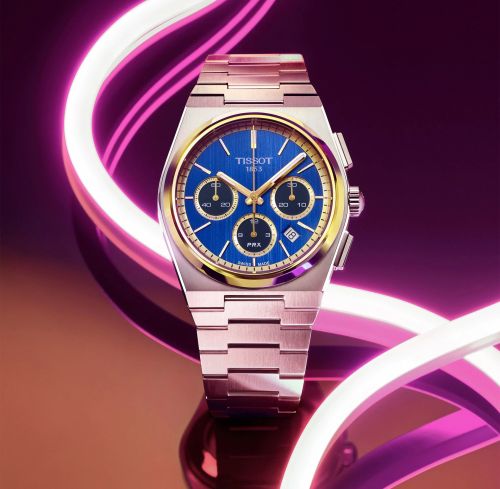 Tissot PRX Chronograph Stainless Steel - Yellow Gold / Bucherer Blue