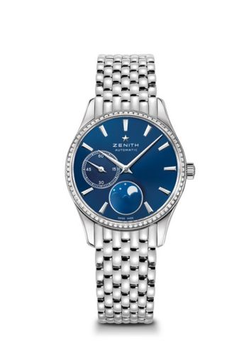 Zenith Elite Ultra Thin Lady Moonphase Blue / Diamond / Bracelet